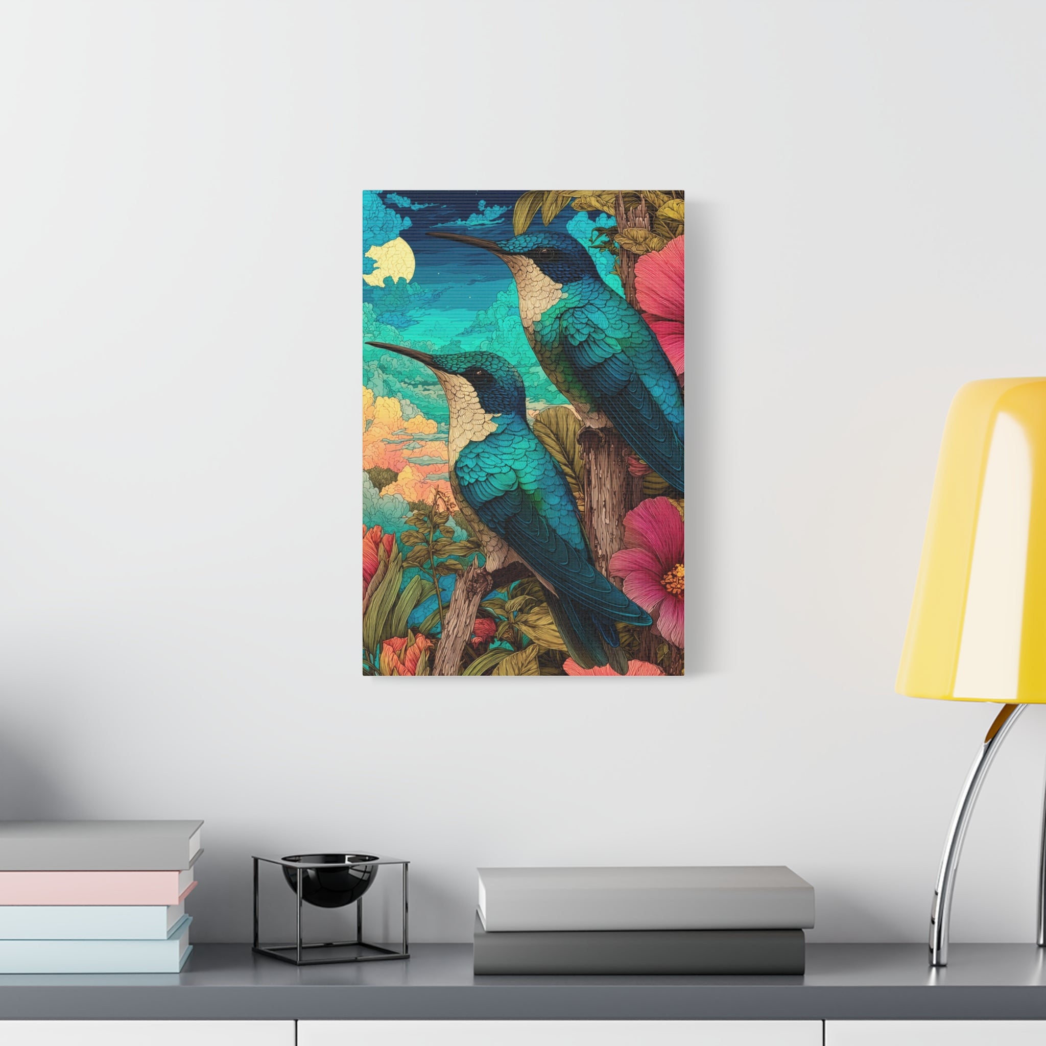Hummingbird Botanical Canvas Print — Vibrant Tropical Wall Art