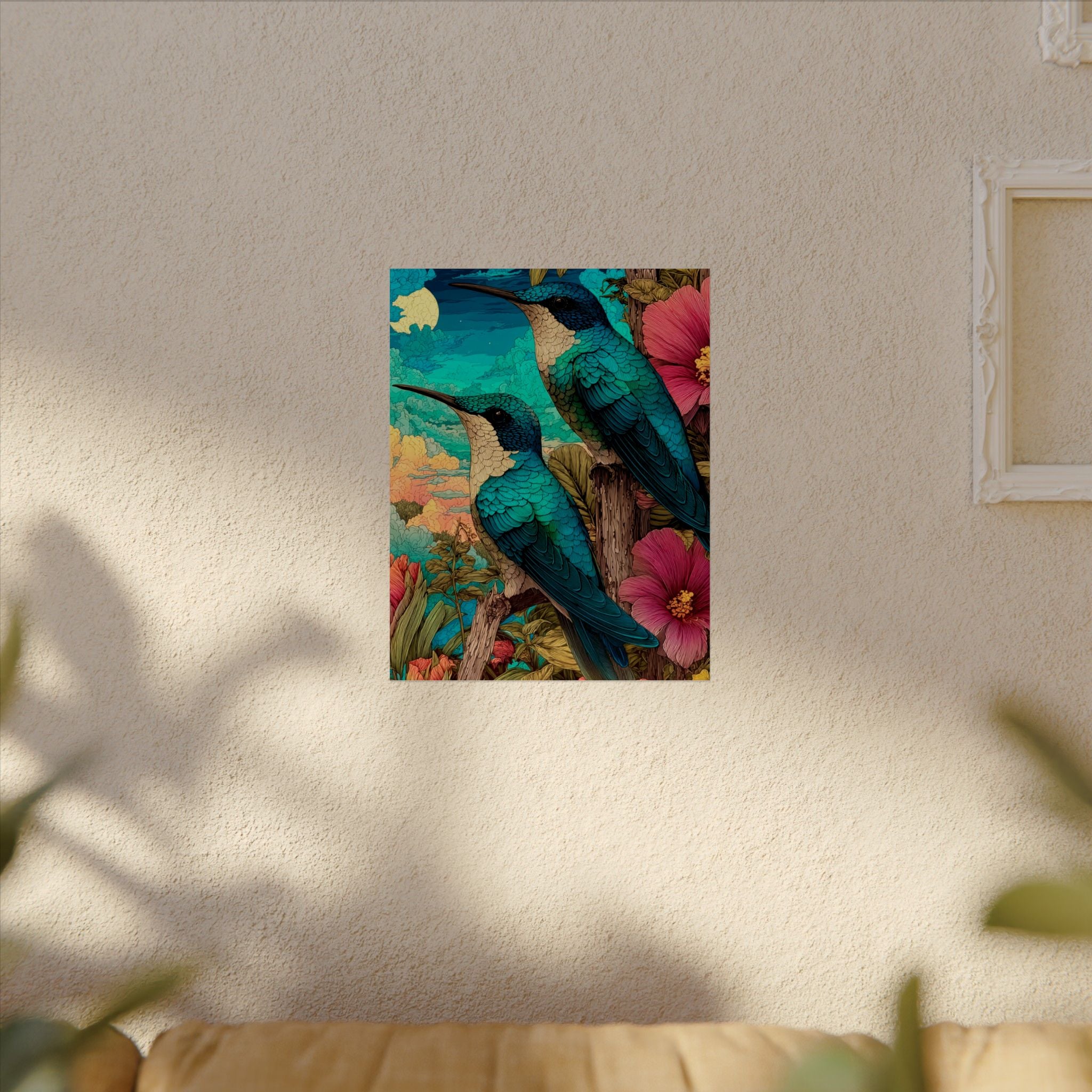 Hummingbird Watercolor Art Poster — Textured Matte Nature Print