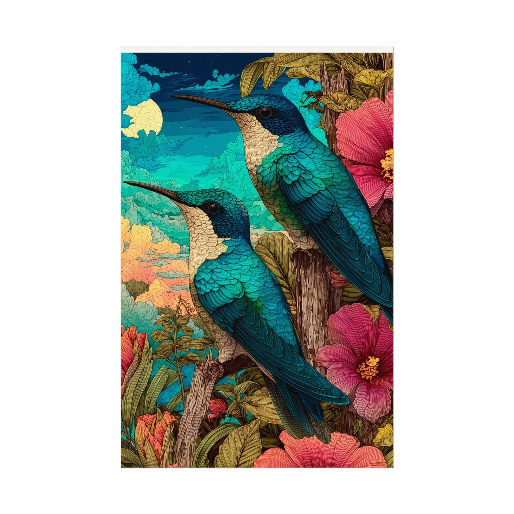 Hummingbird Watercolor Art Poster — Textured Matte Nature Print