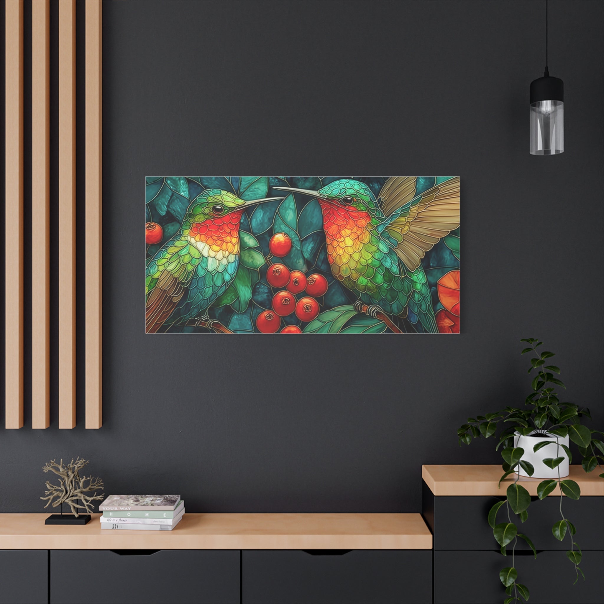Hummingbird Botanical Matte Stretched Canvas Wall Art