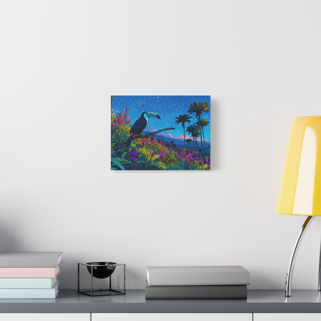 Tropical Toucan Canvas Wall Art — Vibrant Night Sky Tropical Landscape
