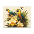 Tropical Parrot Canvas Wall Art — Blue-and-Gold Macaws with Orchids