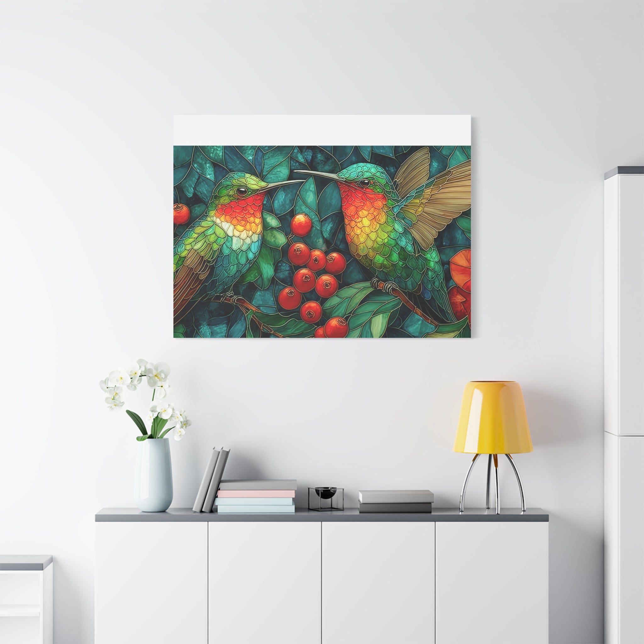 Hummingbird Botanical Matte Stretched Canvas Wall Art