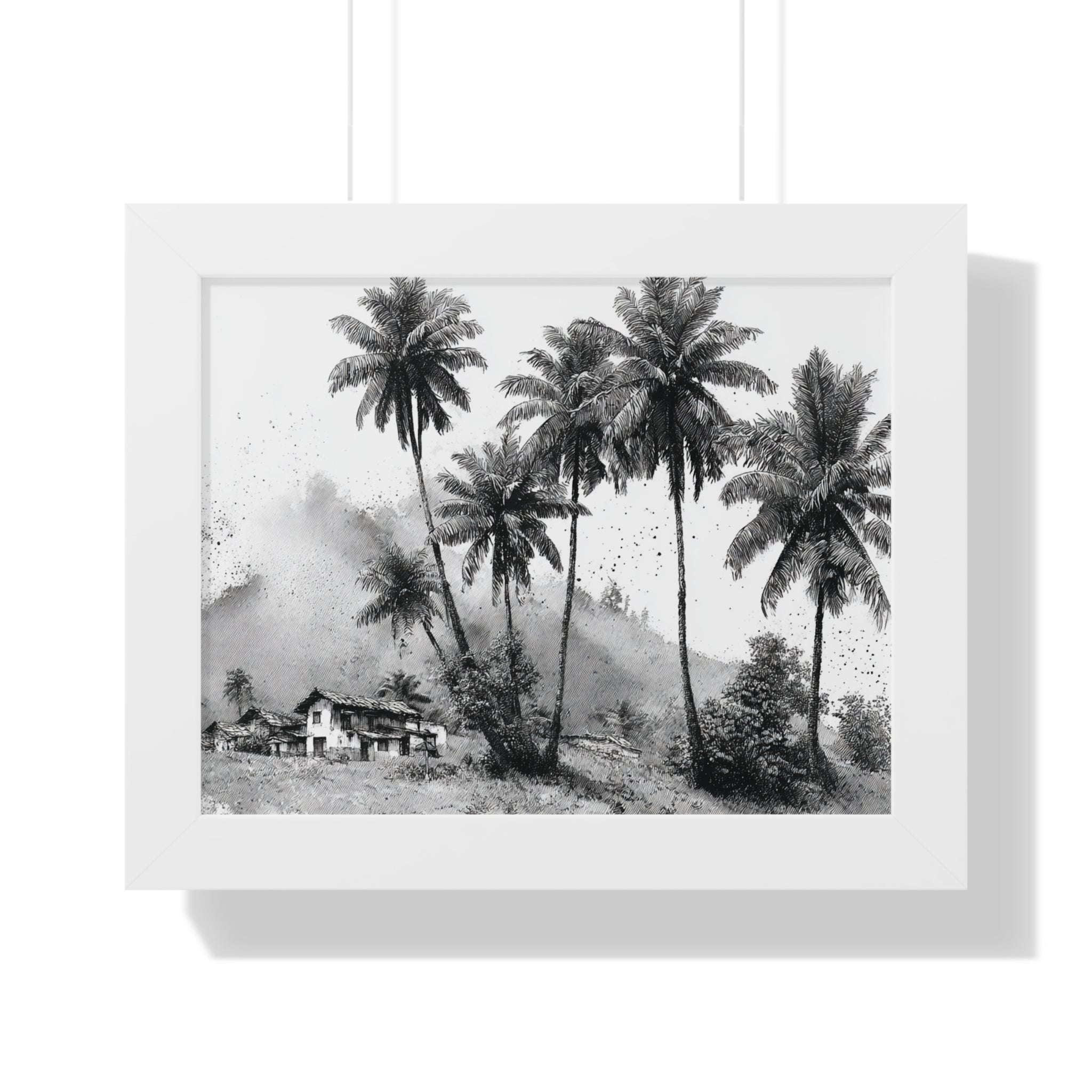 Framed Poster - Black & White Tropical Palm Landscape