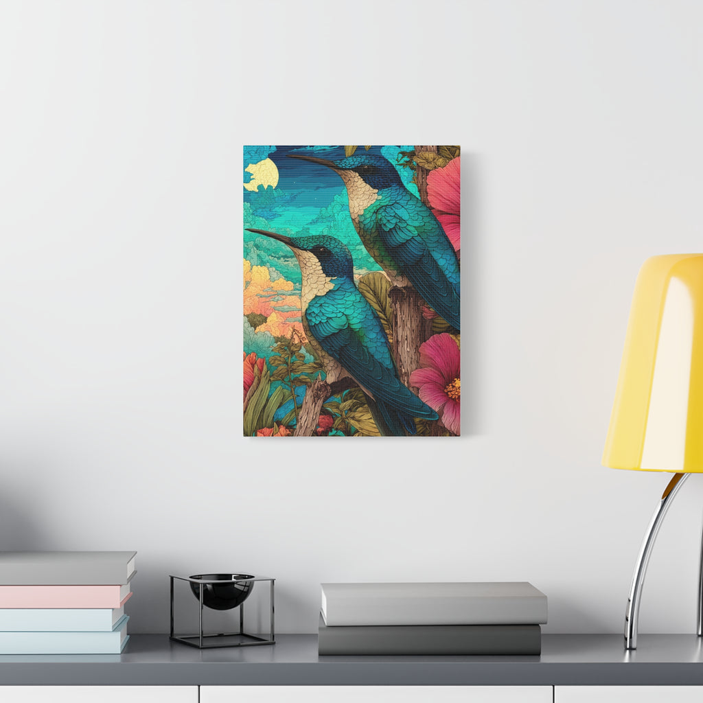 Hummingbird Botanical Canvas Print — Vibrant Tropical Wall Art