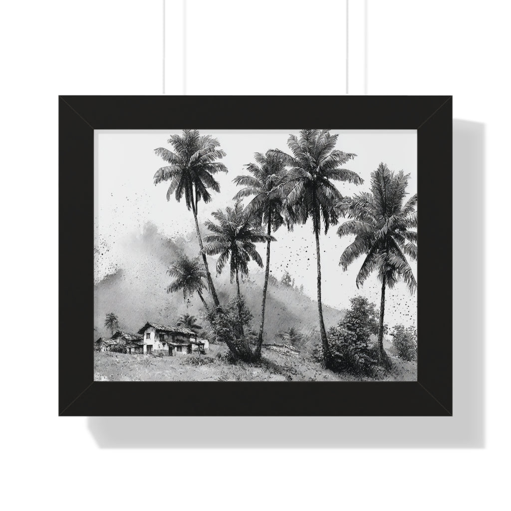 Framed Print - Black & White Tropical Palm Landscape