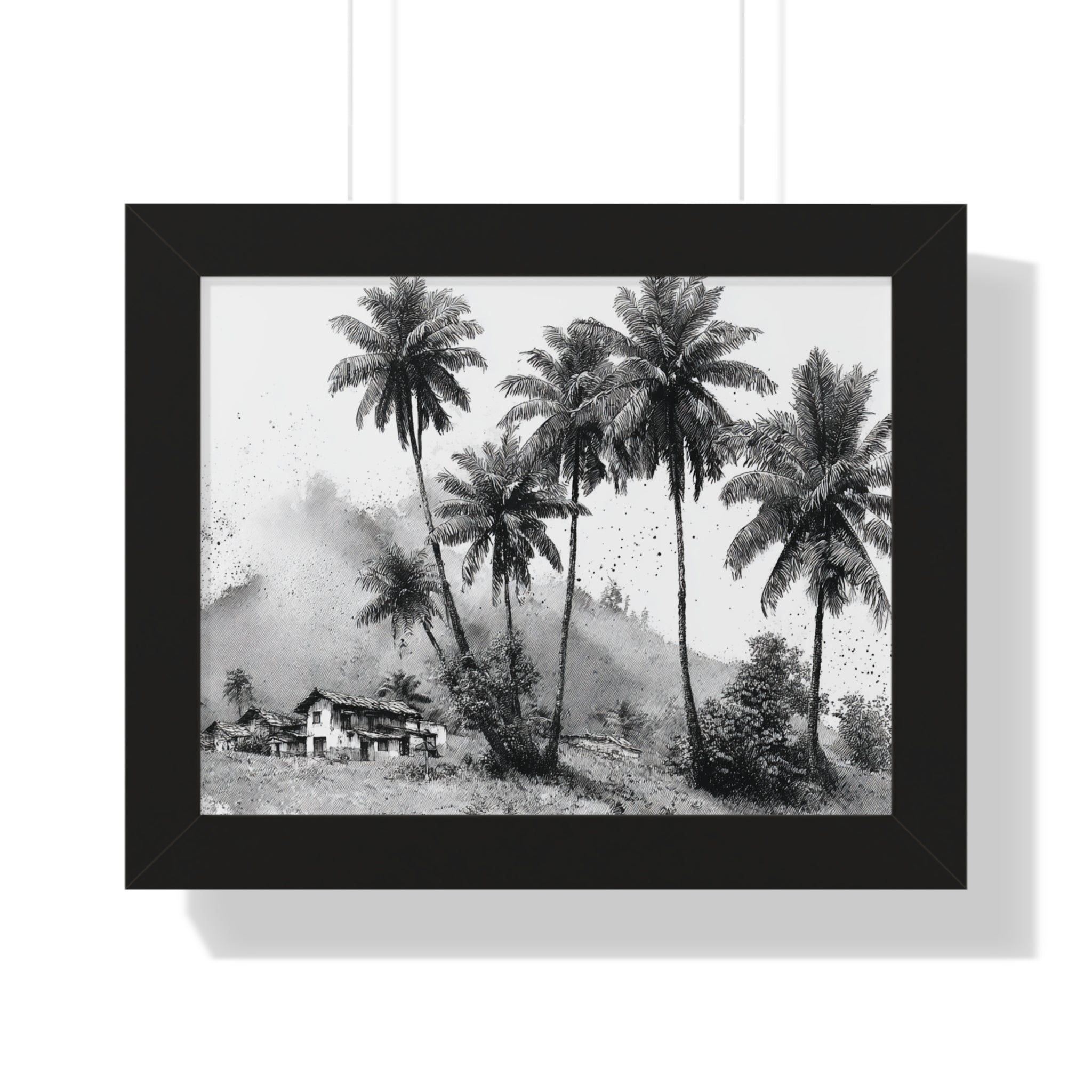 Framed Poster - Black & White Tropical Palm Landscape