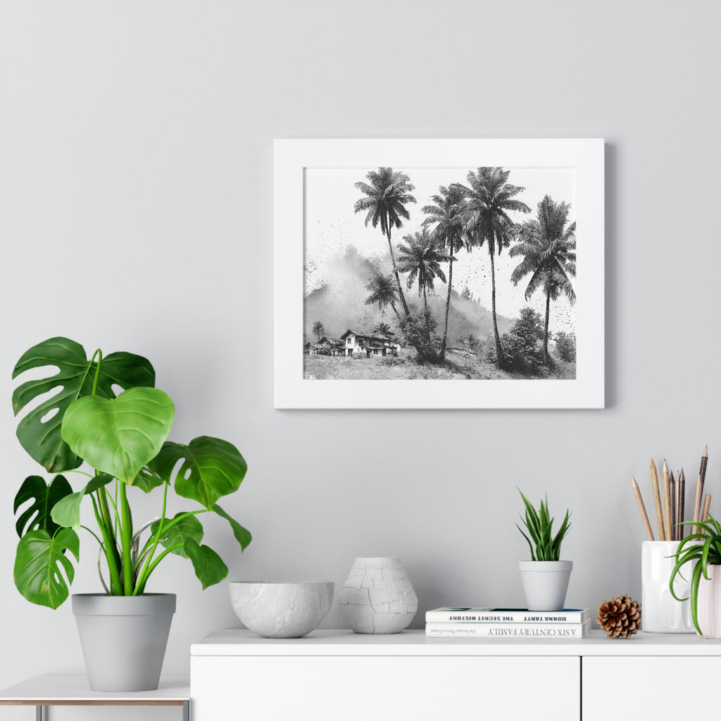 Framed Print - Black & White Tropical Palm Landscape