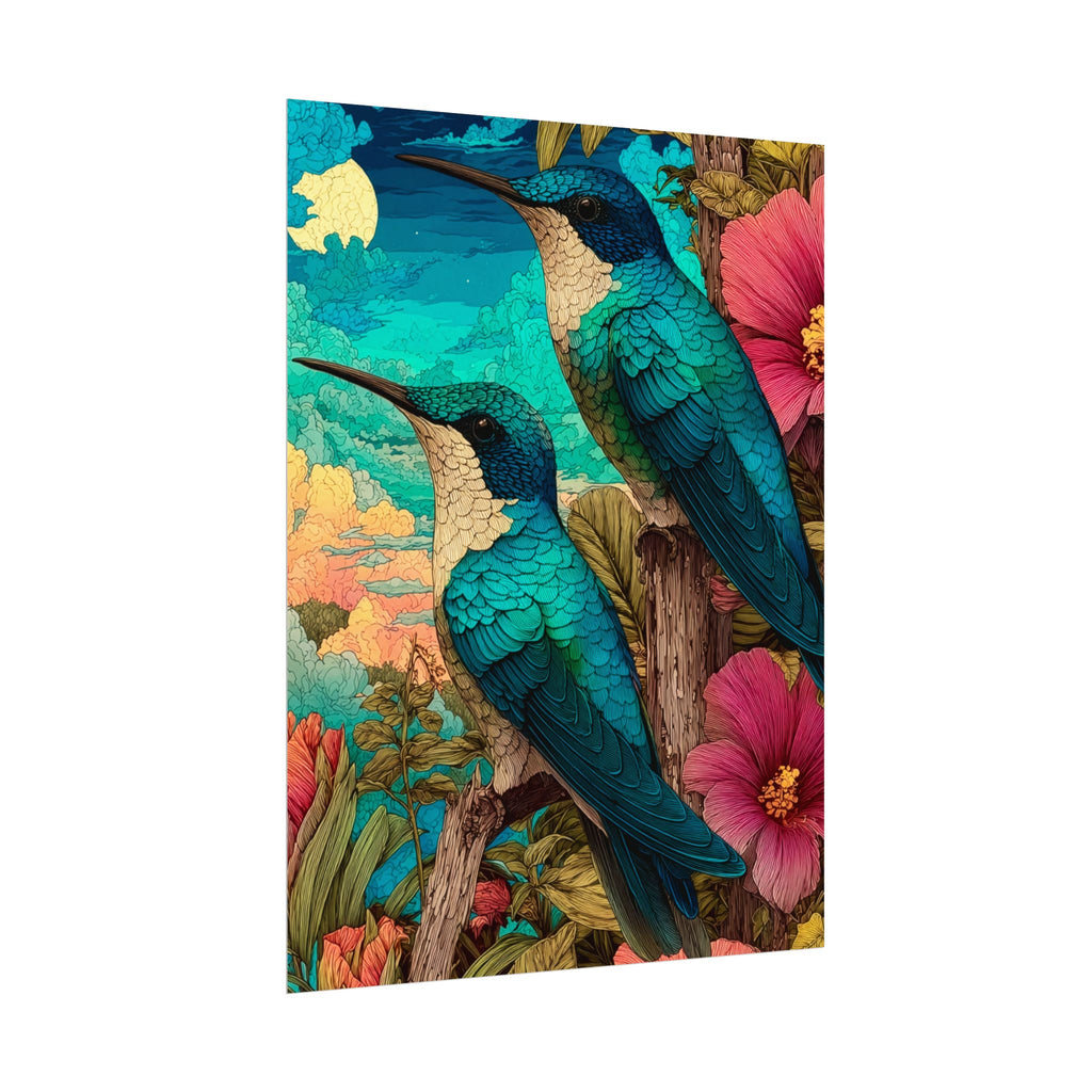 Hummingbird Watercolor Art Poster — Textured Matte Nature Print