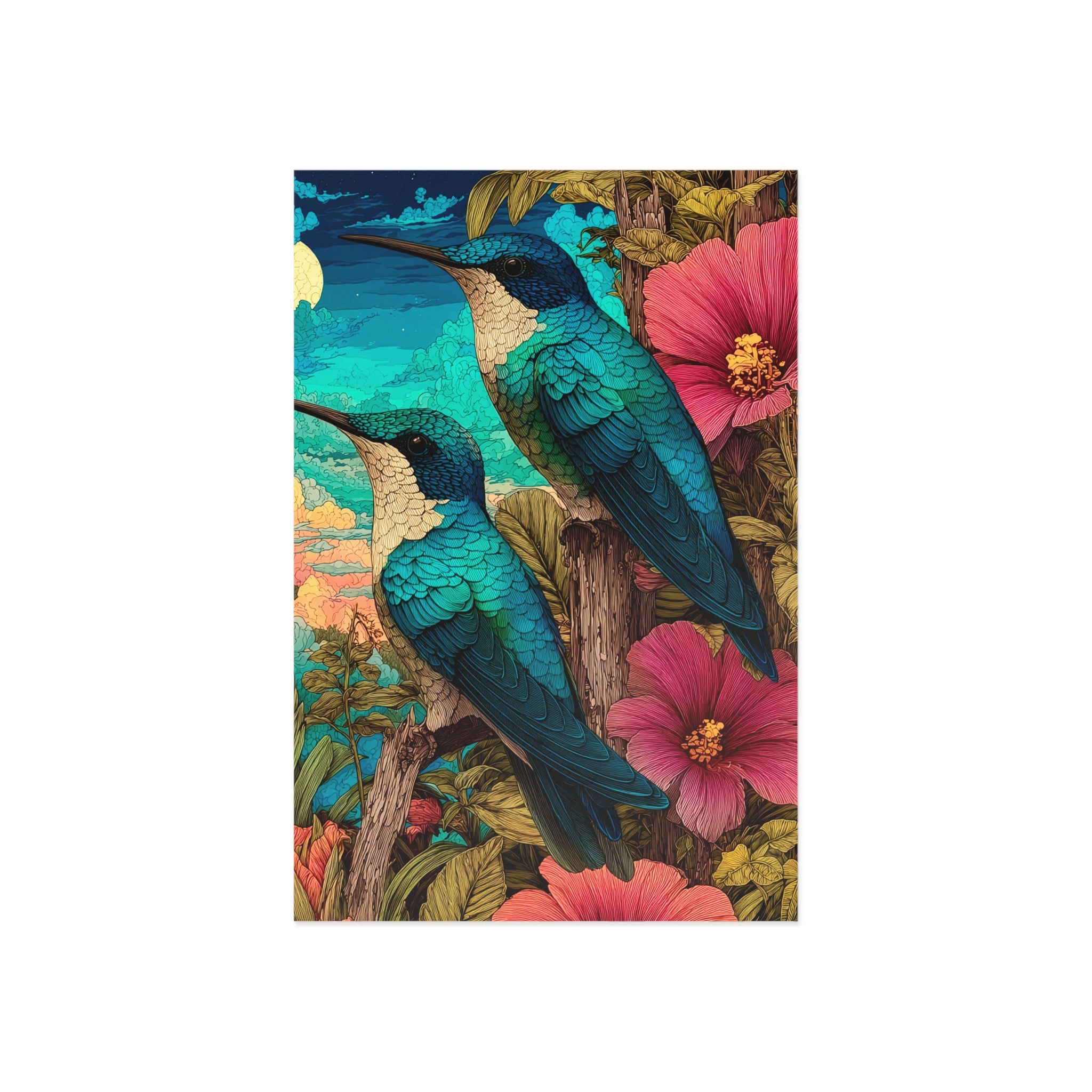Fine Art Postcards — Tropical Hummingbird Floral Art Postcard Set