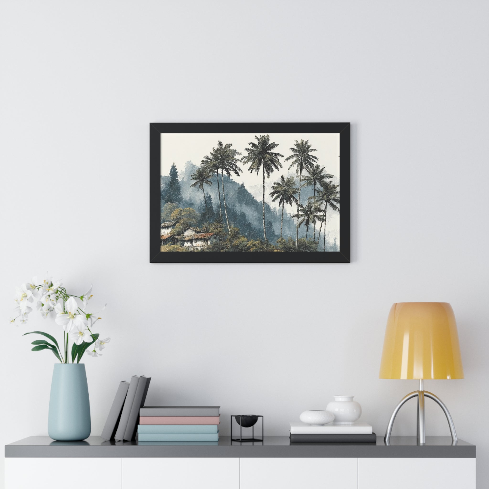Tropical Palm Landscape Framed Print — Serene Coastal Palm Trees Wall Art
