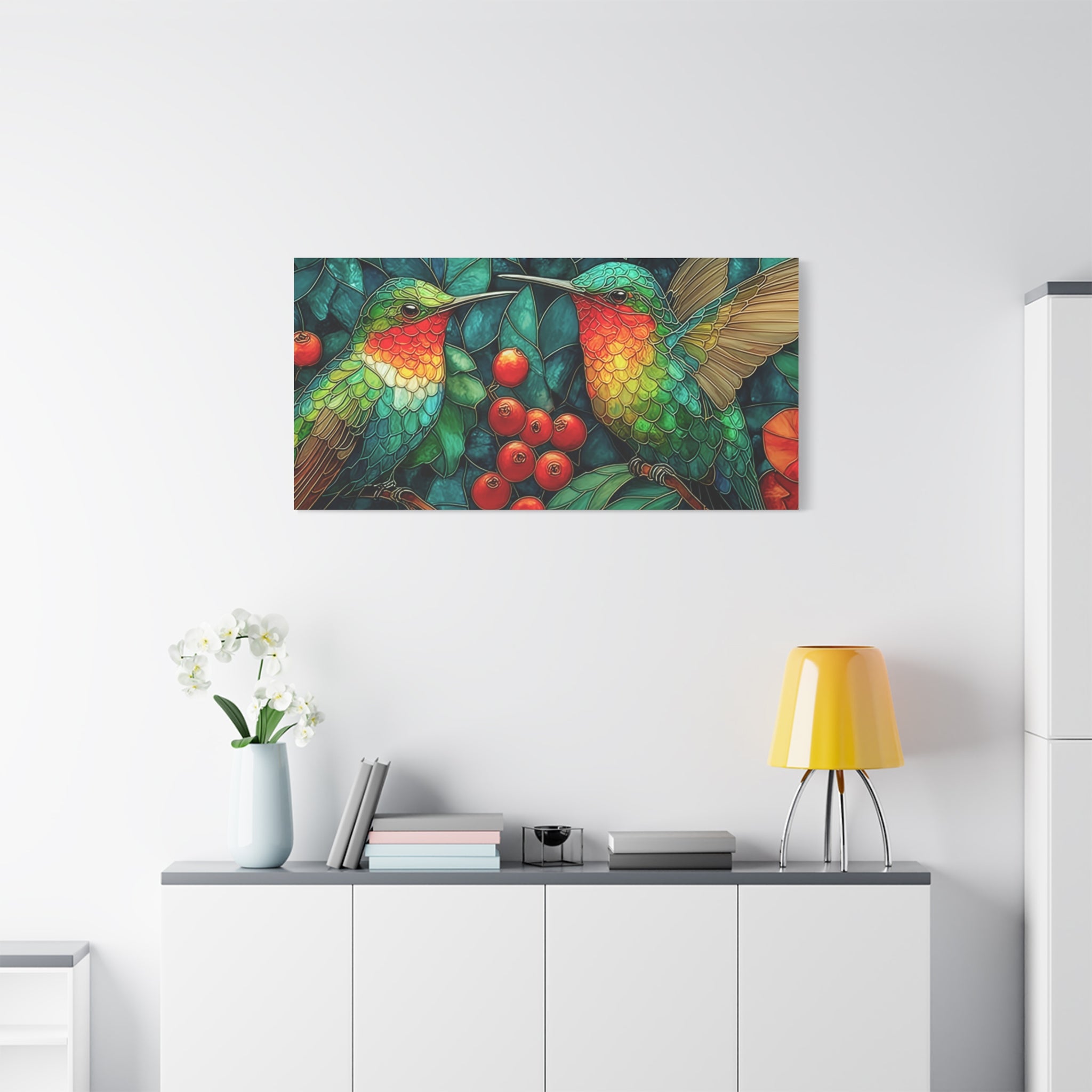Hummingbird Botanical Matte Stretched Canvas Wall Art