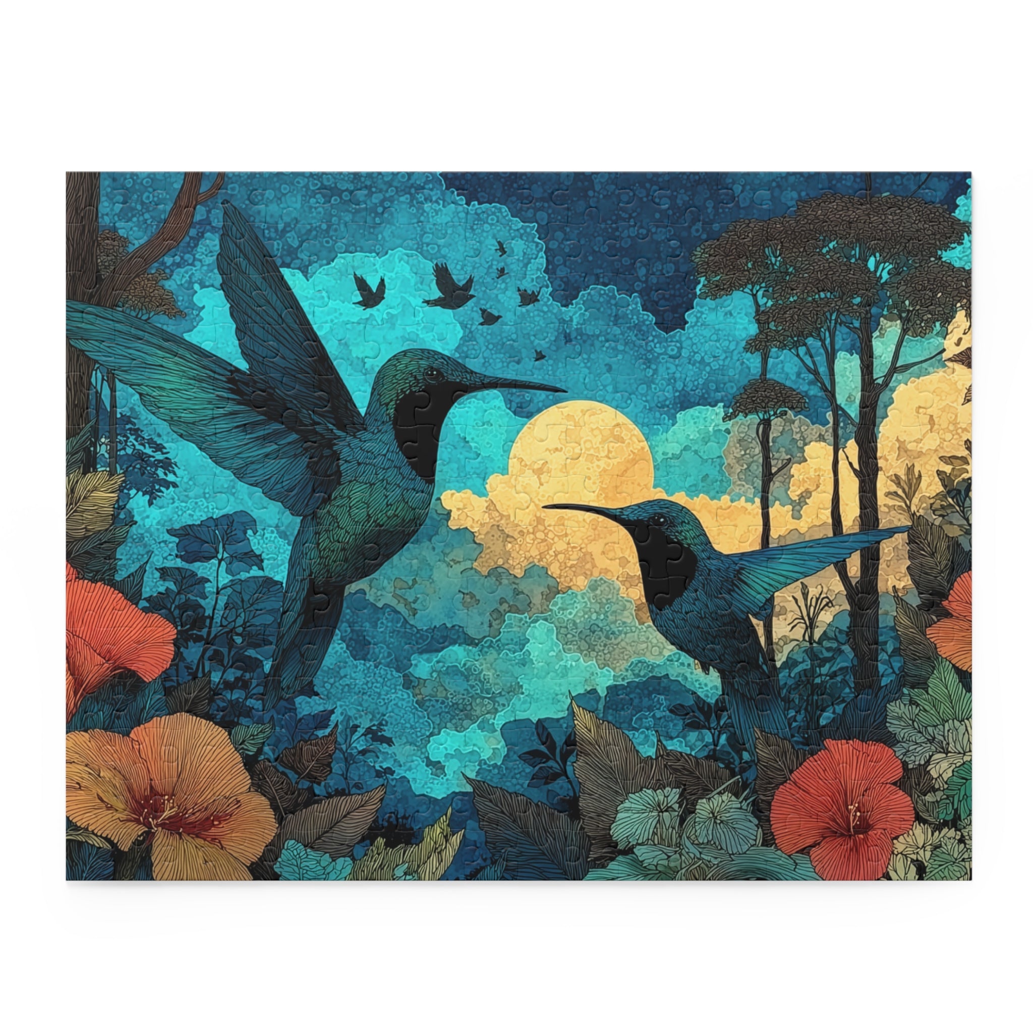 Hummingbird Twilight Puzzle – Floral Moonlight 500/252/120-Piece Jigsaw