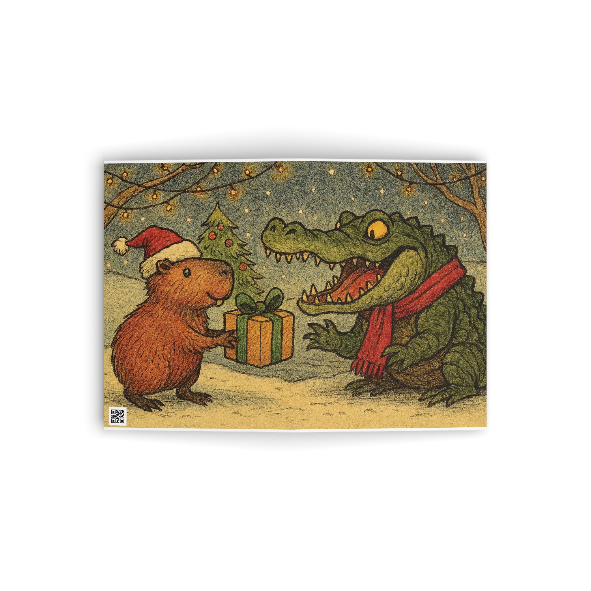 Holiday Animal Greeting Cards — Cute Crocodile & Capybara Christmas Card Set