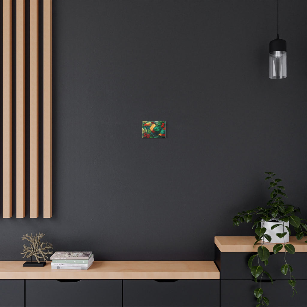 Tropical Toucan Satin Canvas Print — Colorful Jungle Wall Art (Stretched)