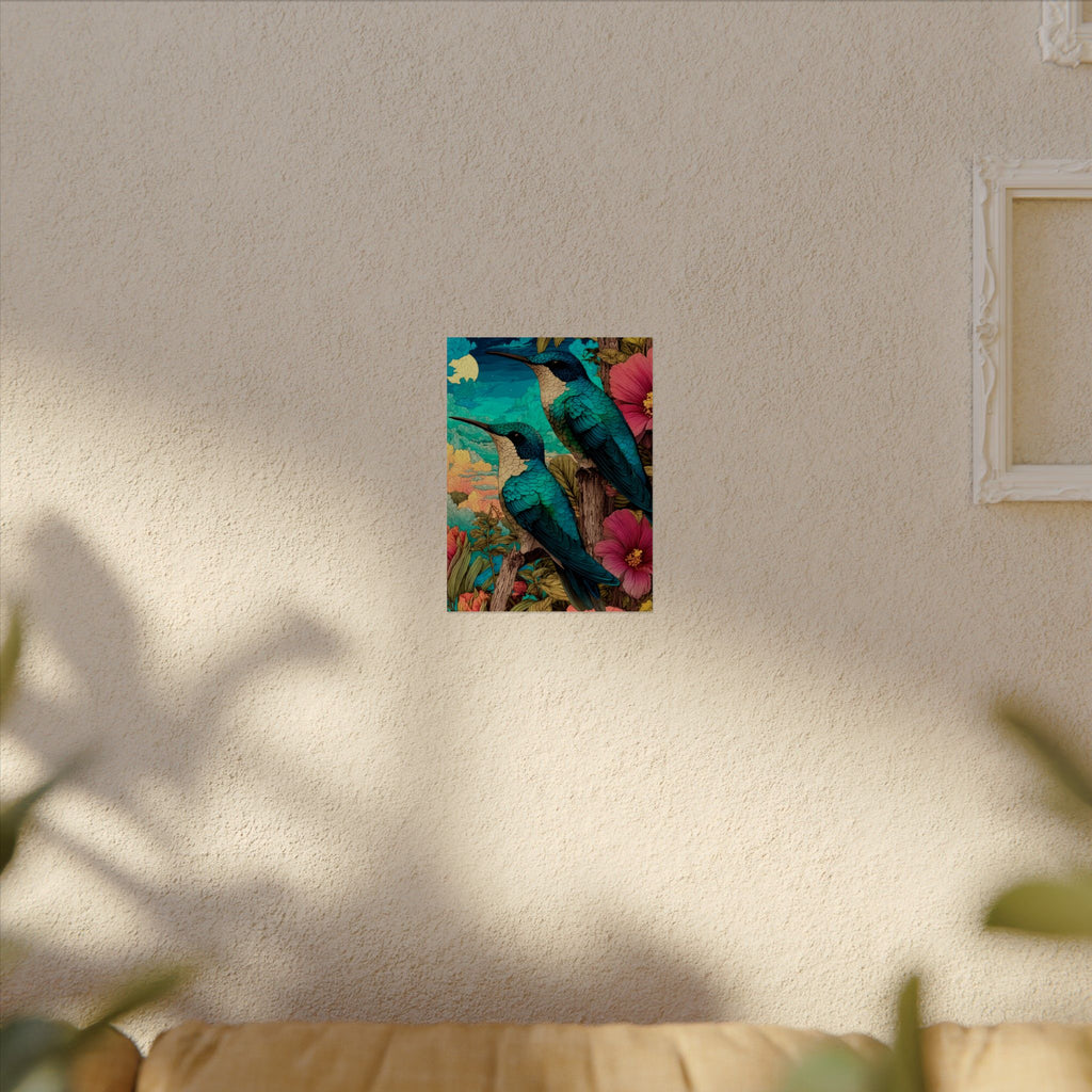 Hummingbird Watercolor Art Poster — Textured Matte Nature Print
