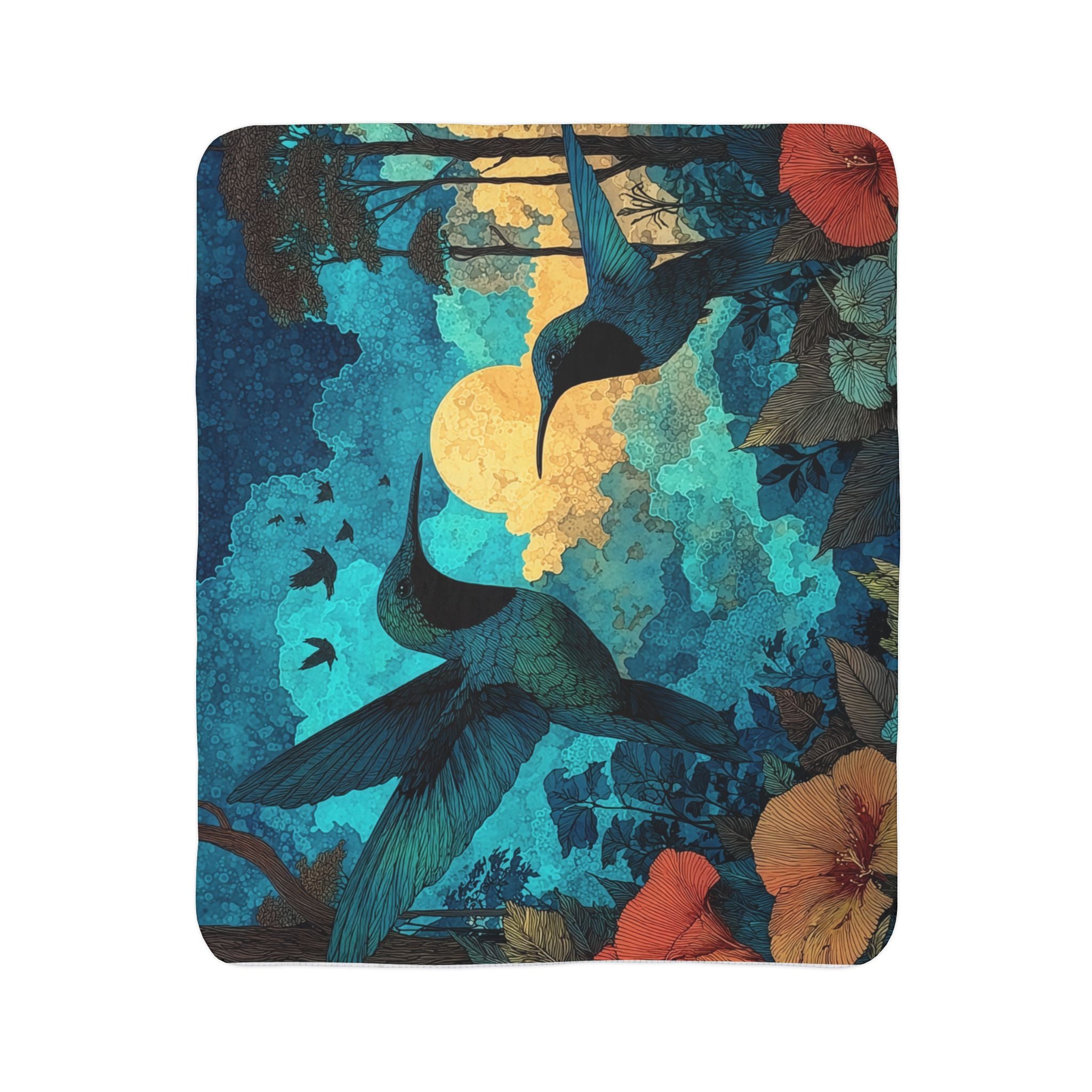Dance of the Hummingbirds Moonlight Sherpa Blanket