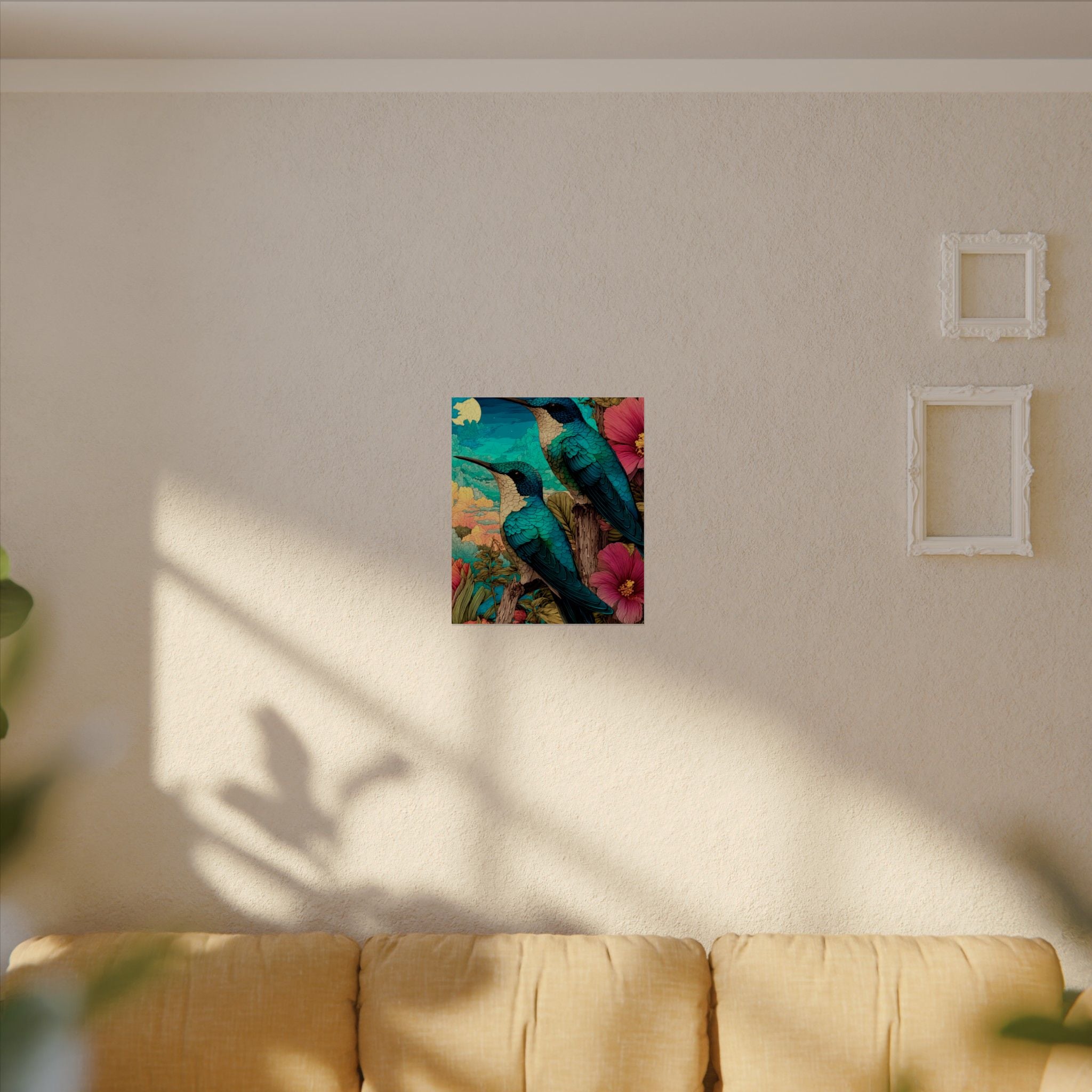Hummingbird Watercolor Art Poster — Textured Matte Nature Print