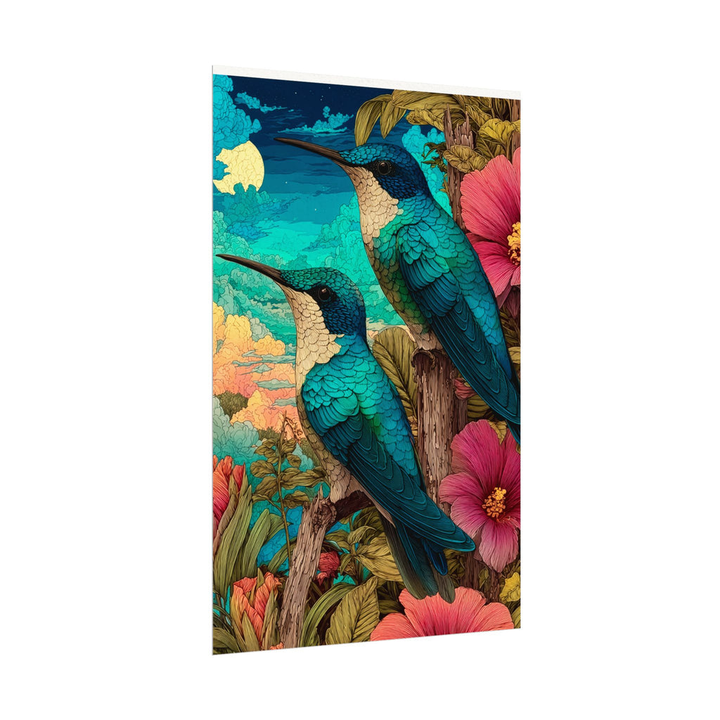 Hummingbird Watercolor Art Poster — Textured Matte Nature Print