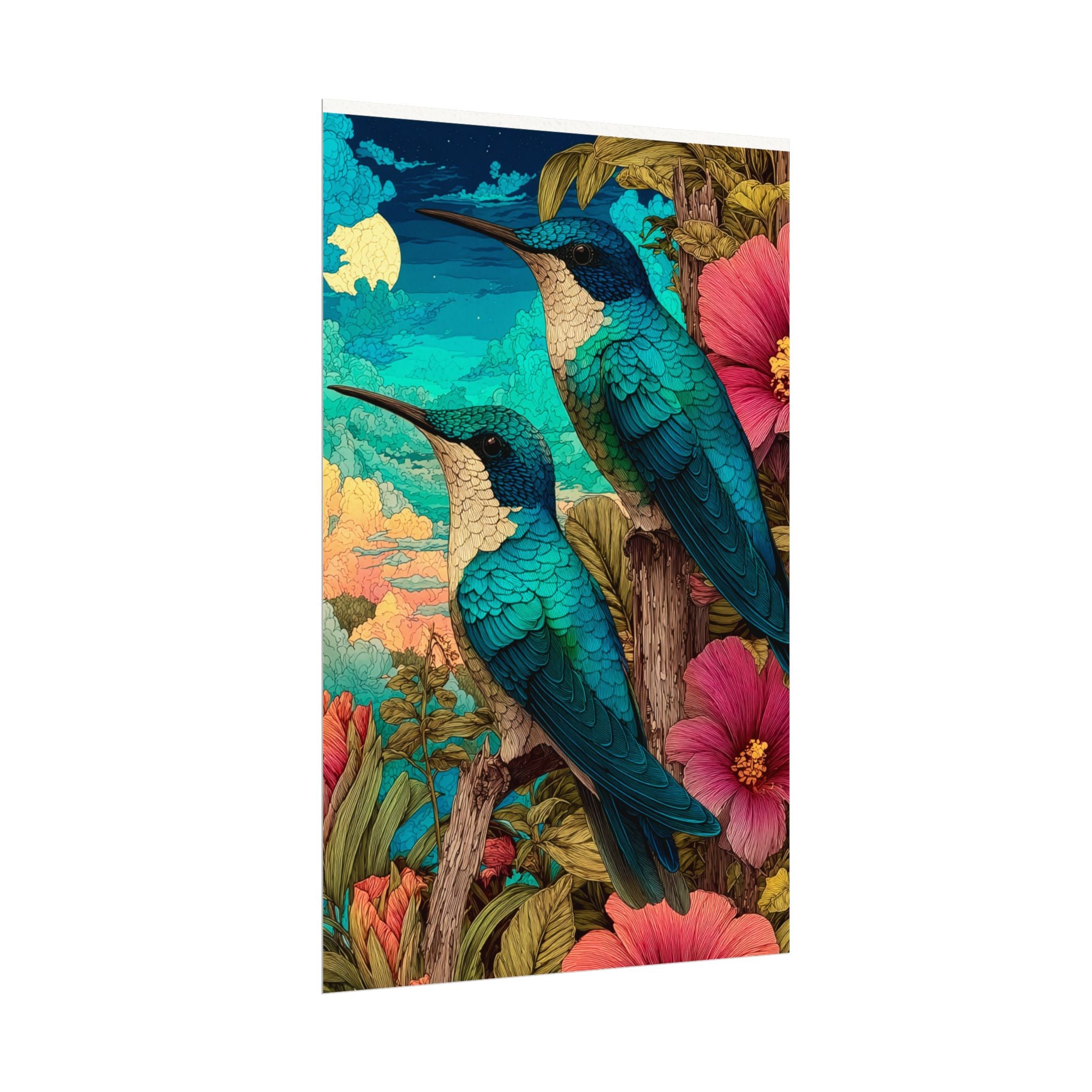 Hummingbird Watercolor Art Poster — Textured Matte Nature Print