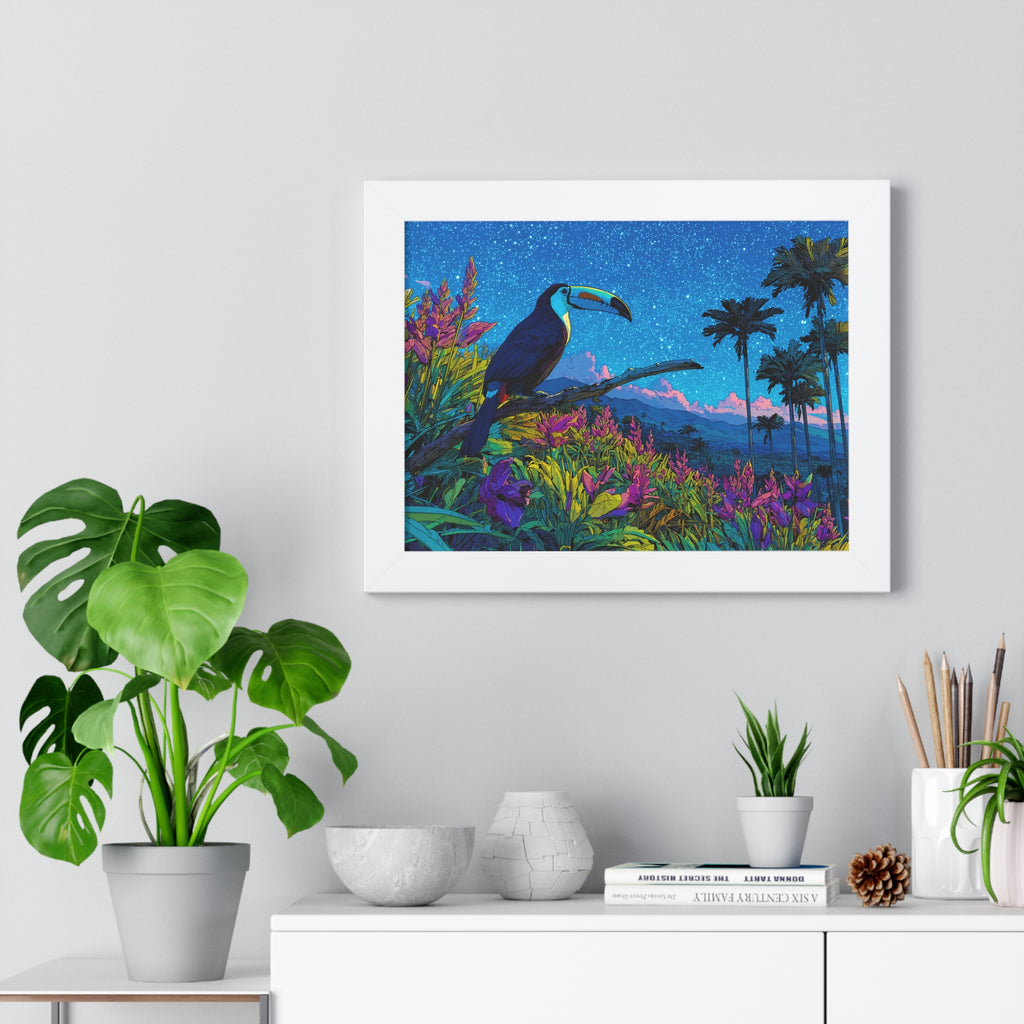 Framed Tropical Toucan Print — Vibrant Night Jungle Wall Art