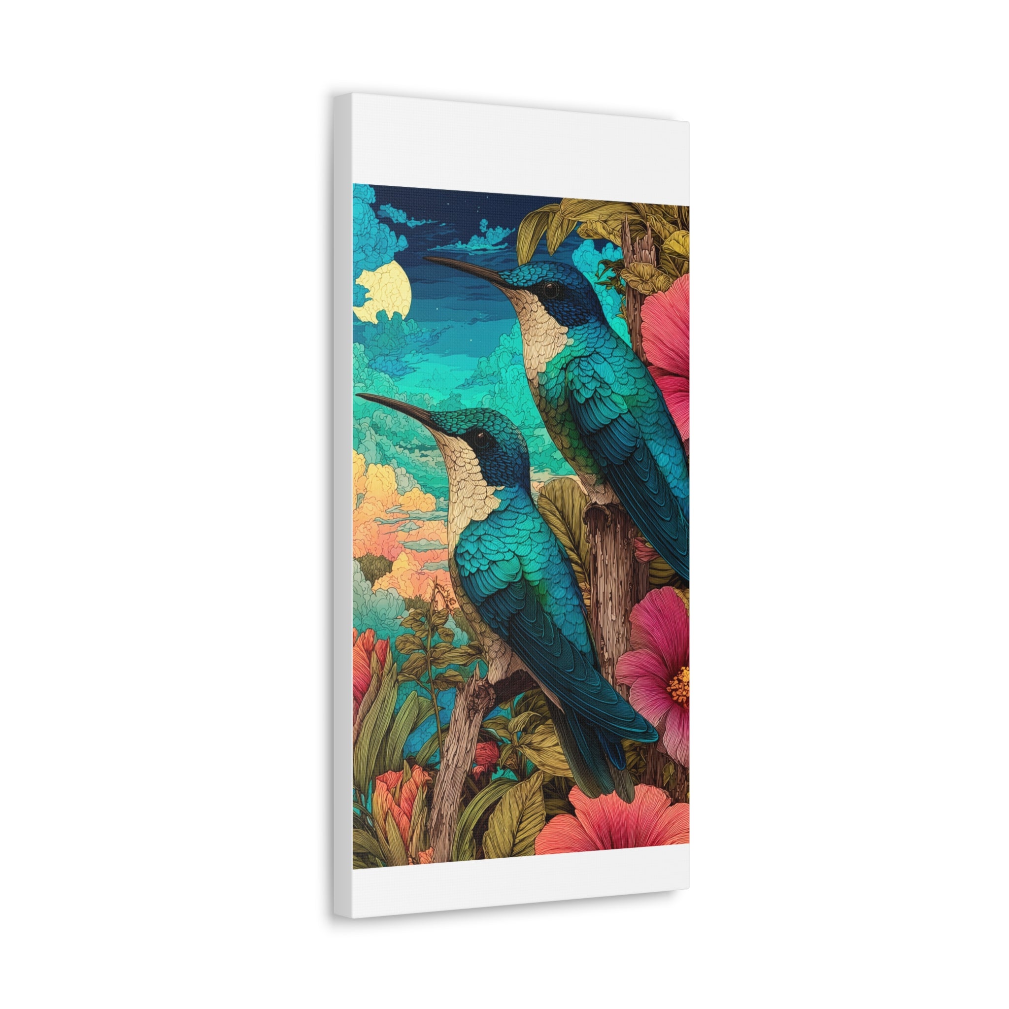 Hummingbird Botanical Canvas Print — Vibrant Tropical Wall Art