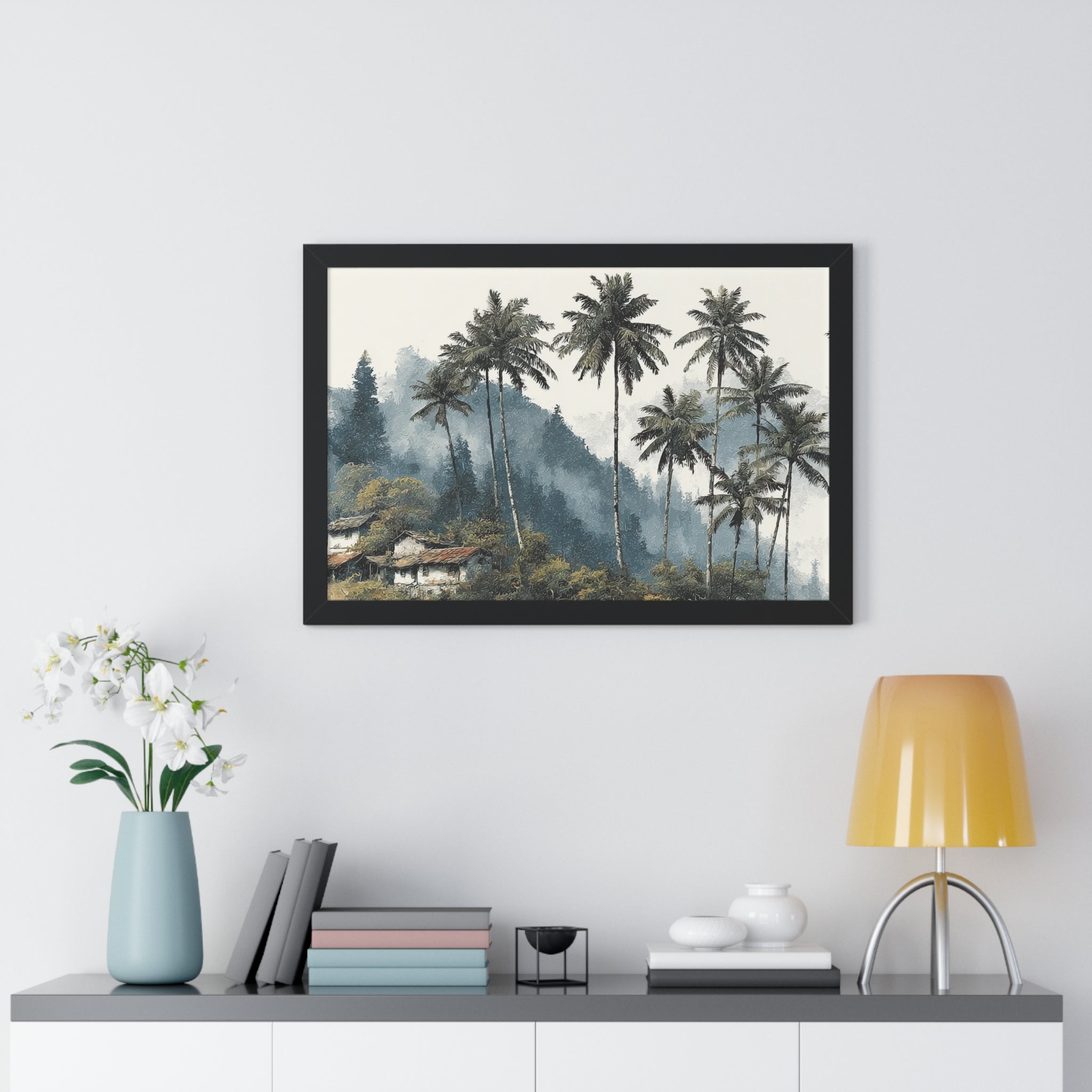 Tropical Palm Landscape Framed Print — Serene Coastal Palm Trees Wall Art