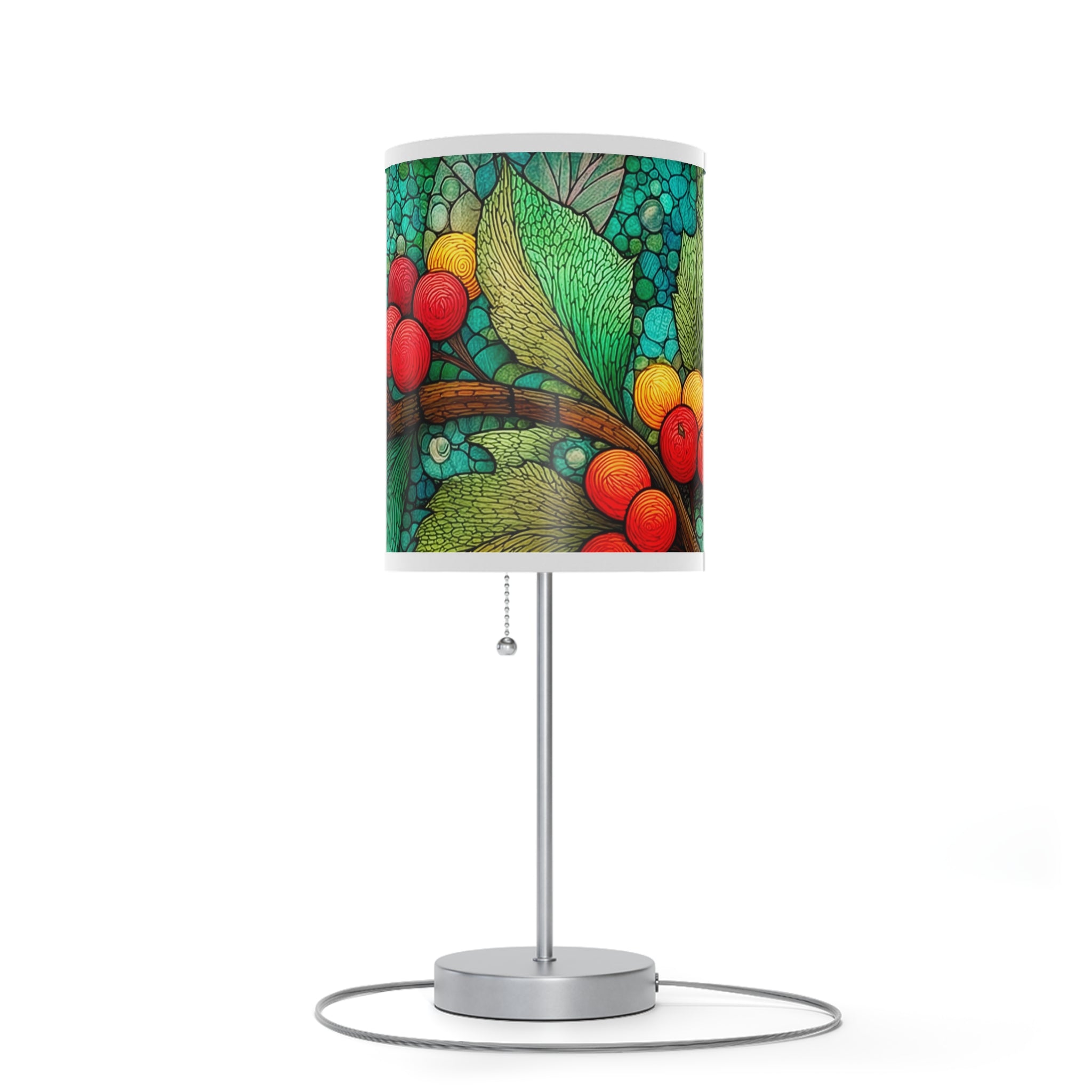 Botanical Berry Table Lamp — Colorful Nature Print Lamp on Stand (US/CA Plug)