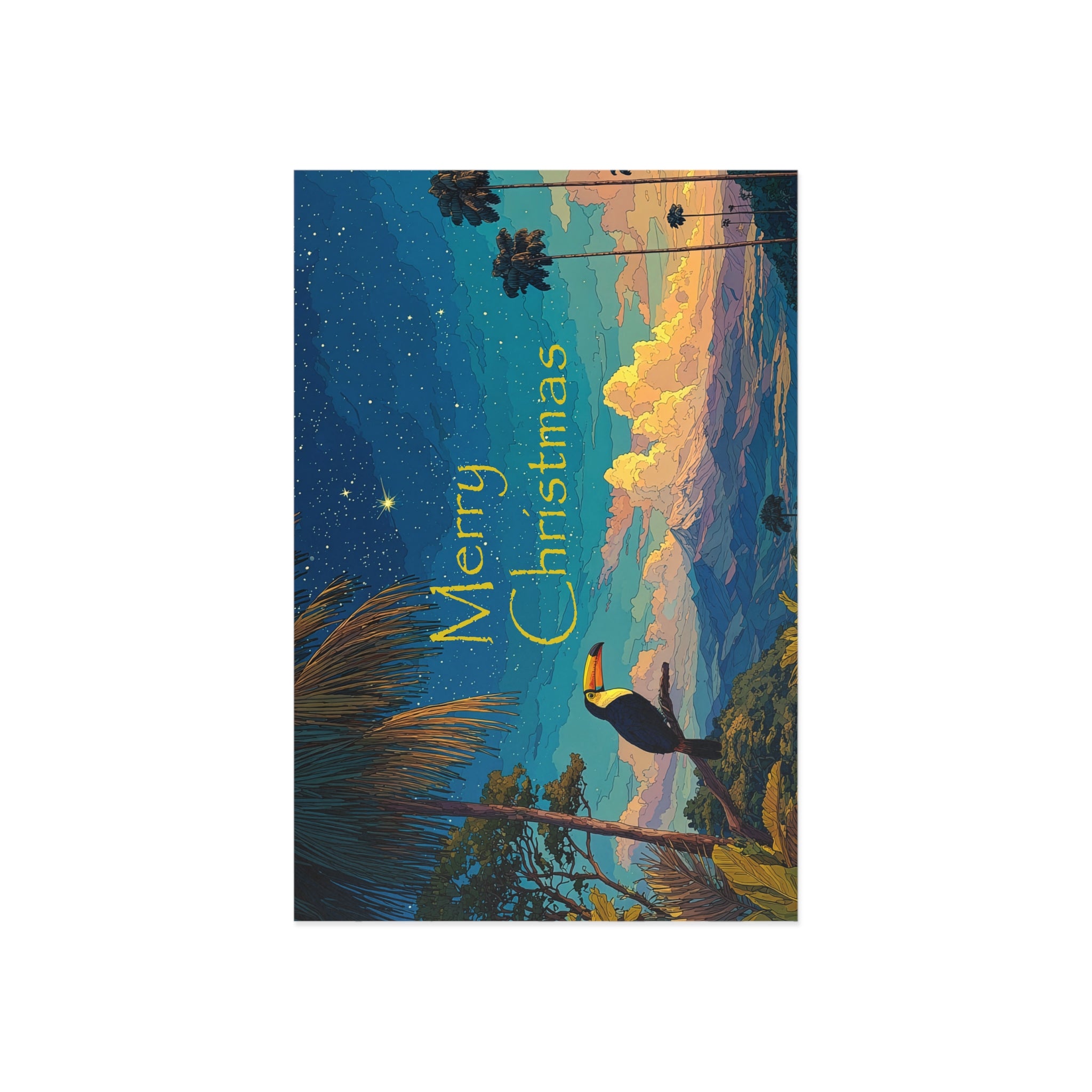 Merry Christmas Tropical Toucan Postcard - Fine Art Holiday Greeting Card