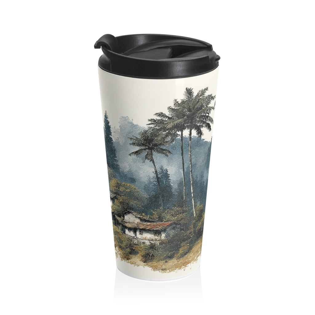 Travel Mug — Tropical Watercolor Palm Beach Stainless Steel Tumbler