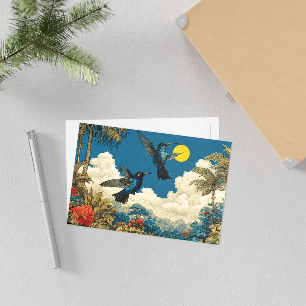 Hummingbird Fine Art Postcards — Vintage Tropical Bird Scene (Set)