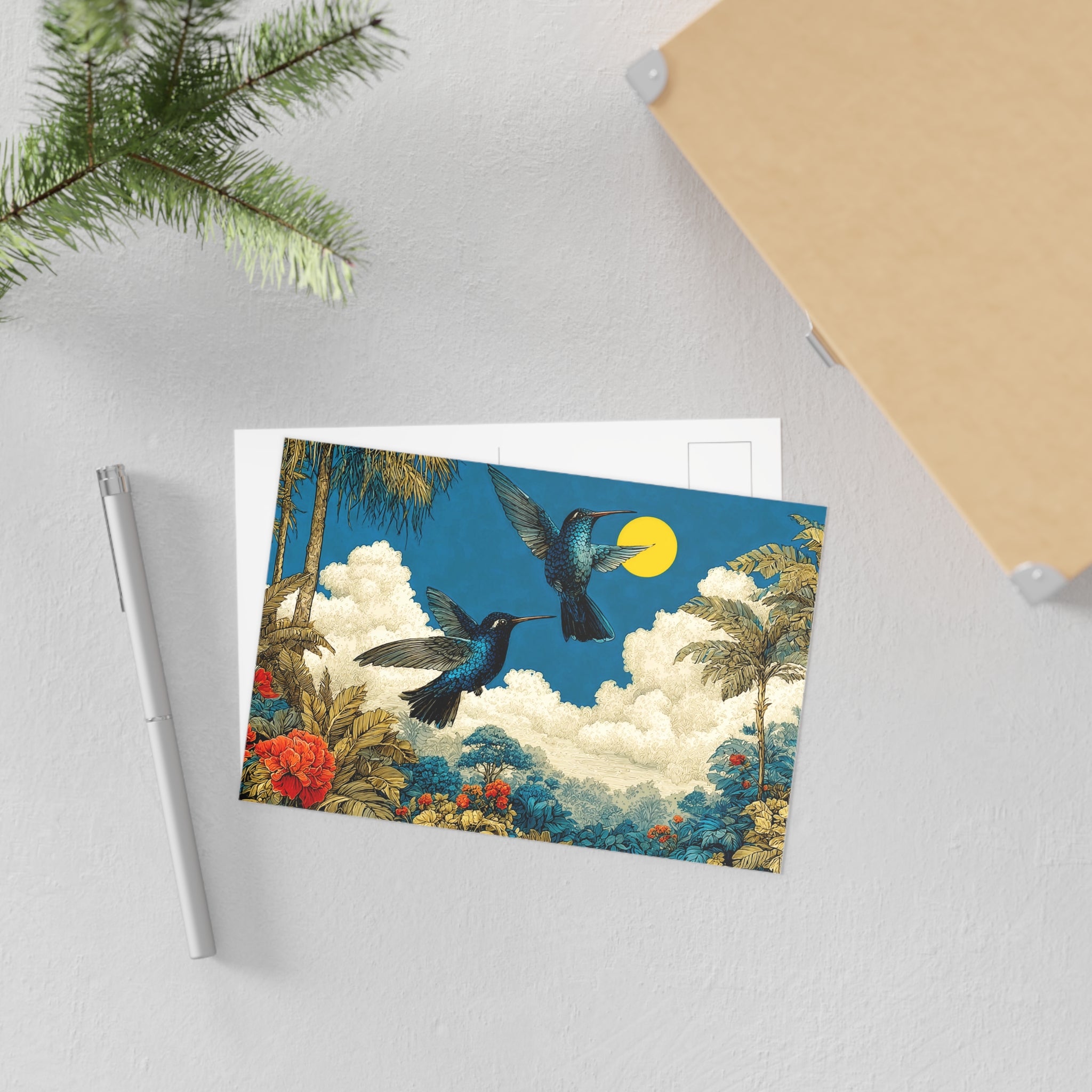 Hummingbird Fine Art Postcards — Vintage Tropical Bird Scene (Set)