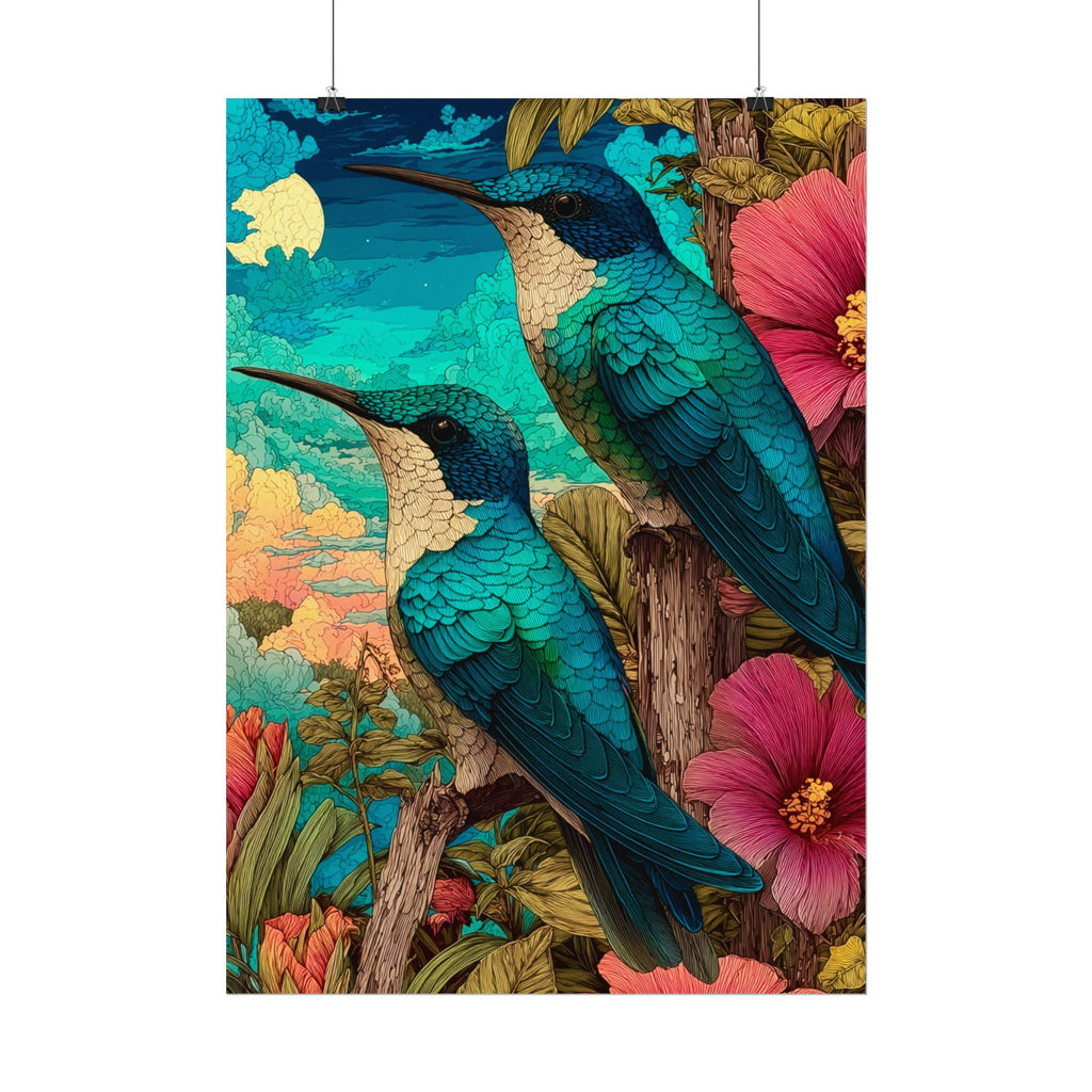 Hummingbird Watercolor Art Poster — Textured Matte Nature Print
