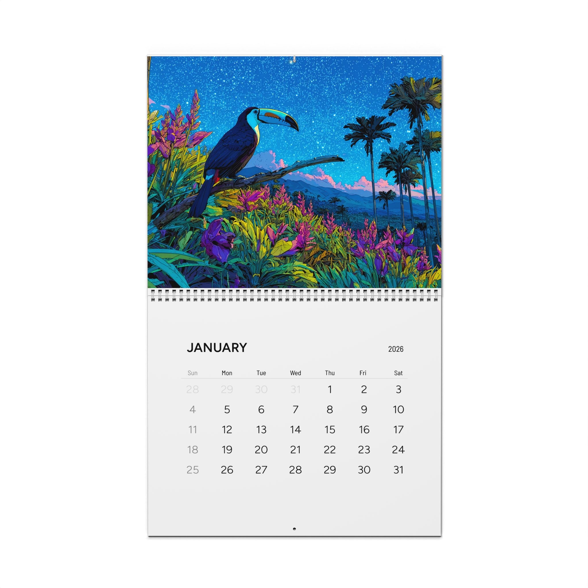 Tropical Toucan 2026 Wall Calendar — Colorful Tropical Birds & Floral Scenes, Monthly Planner