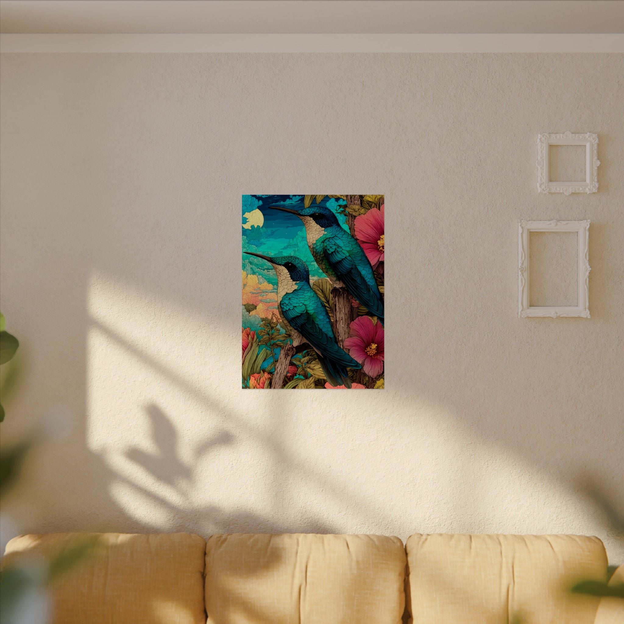 Hummingbird Watercolor Art Poster — Textured Matte Nature Print