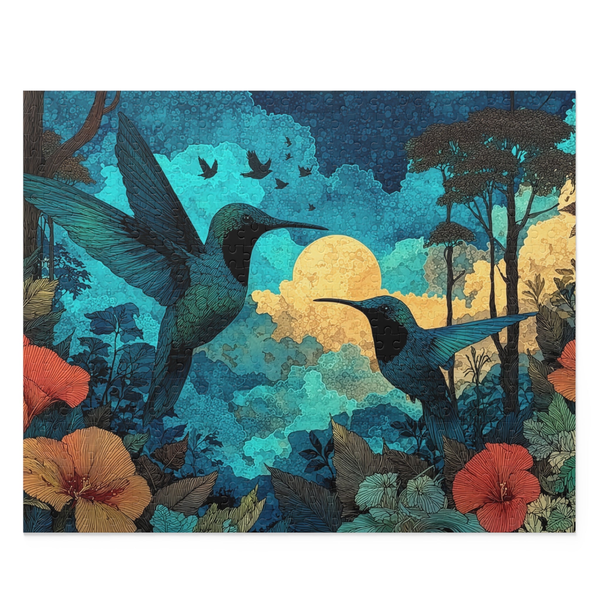 Hummingbird Twilight Puzzle – Floral Moonlight 500/252/120-Piece Jigsaw