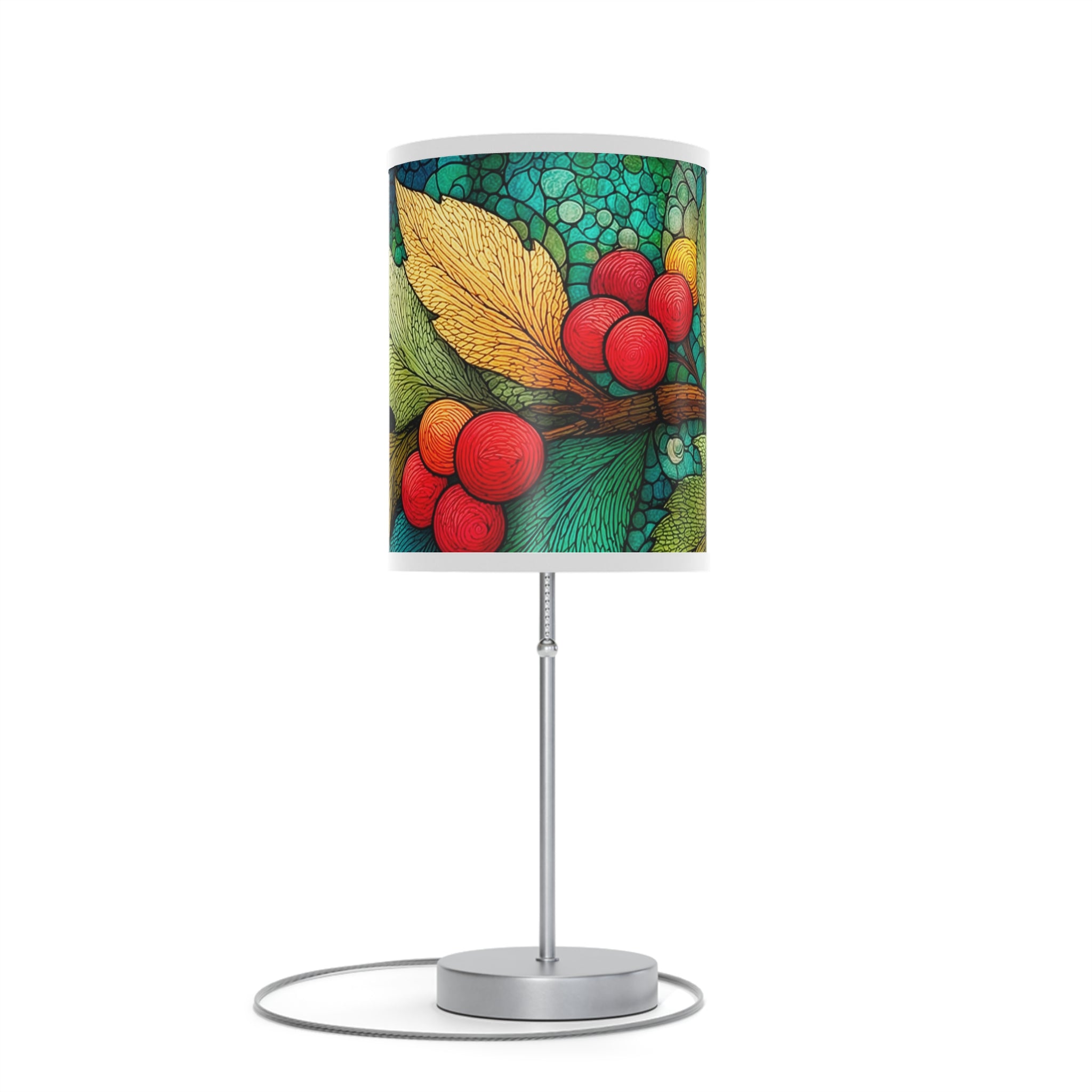 Botanical Berry Table Lamp — Colorful Nature Print Lamp on Stand (US/CA Plug)