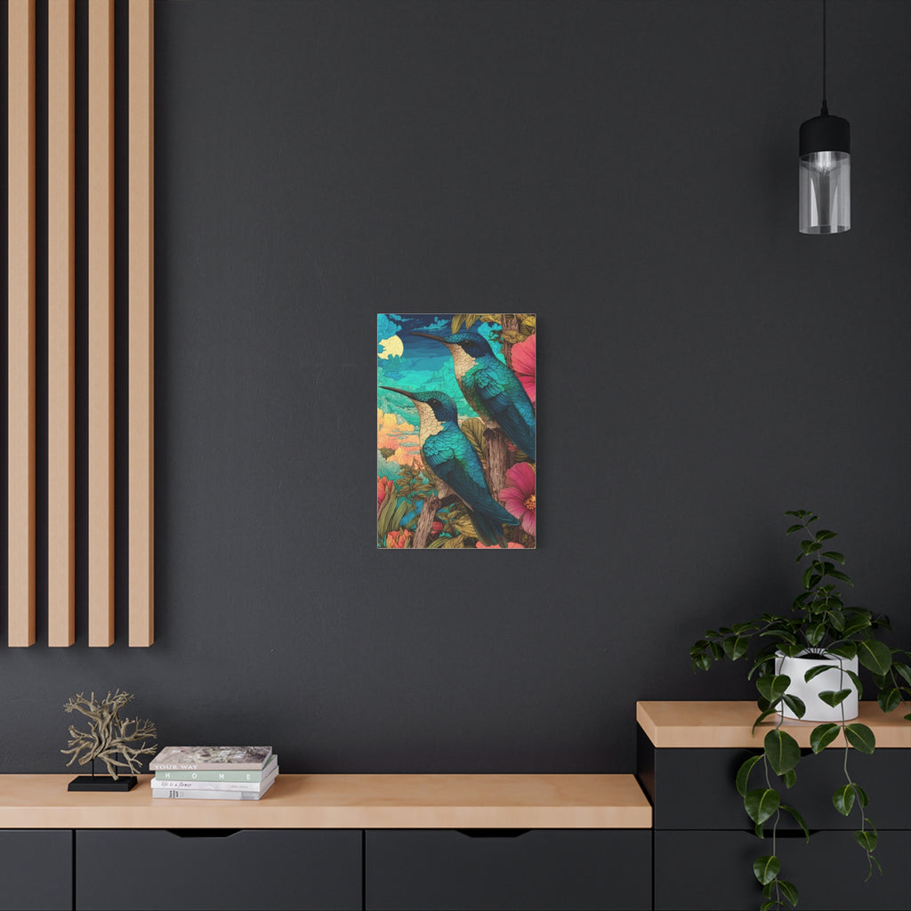 Hummingbird Botanical Canvas Print — Vibrant Tropical Wall Art