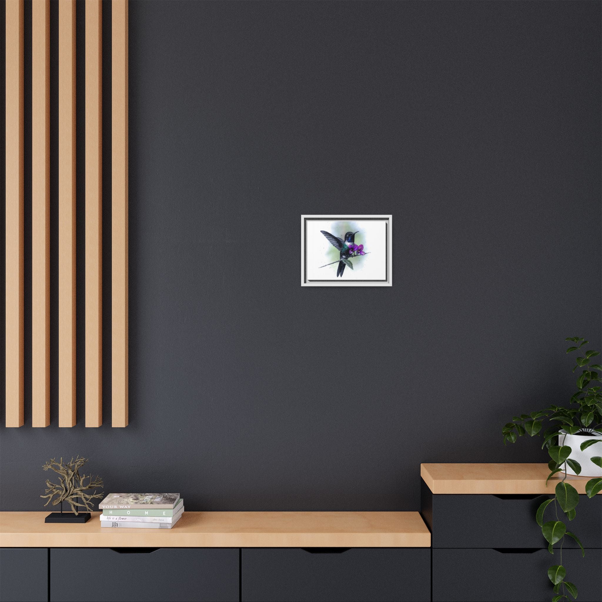Framed Hummingbird Canvas Art - Purple Orchid Nature Print