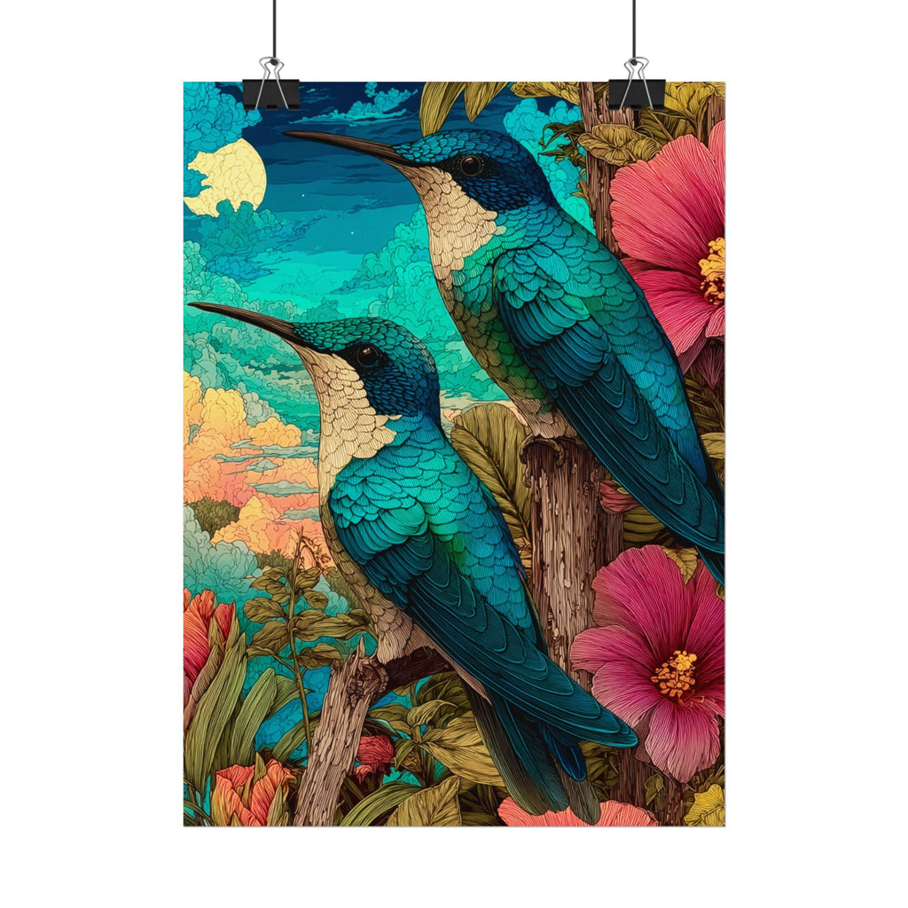 Hummingbird Watercolor Art Poster — Textured Matte Nature Print