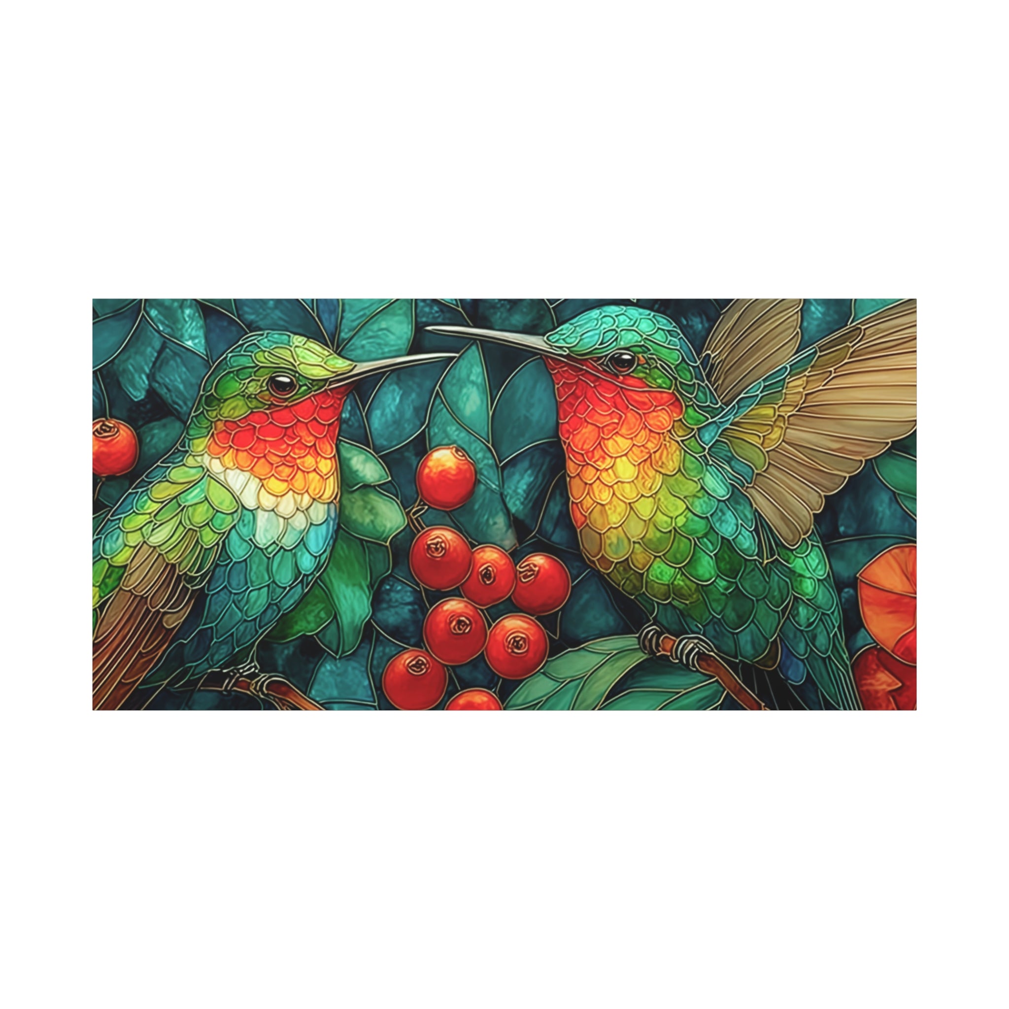 Hummingbird Botanical Matte Stretched Canvas Wall Art
