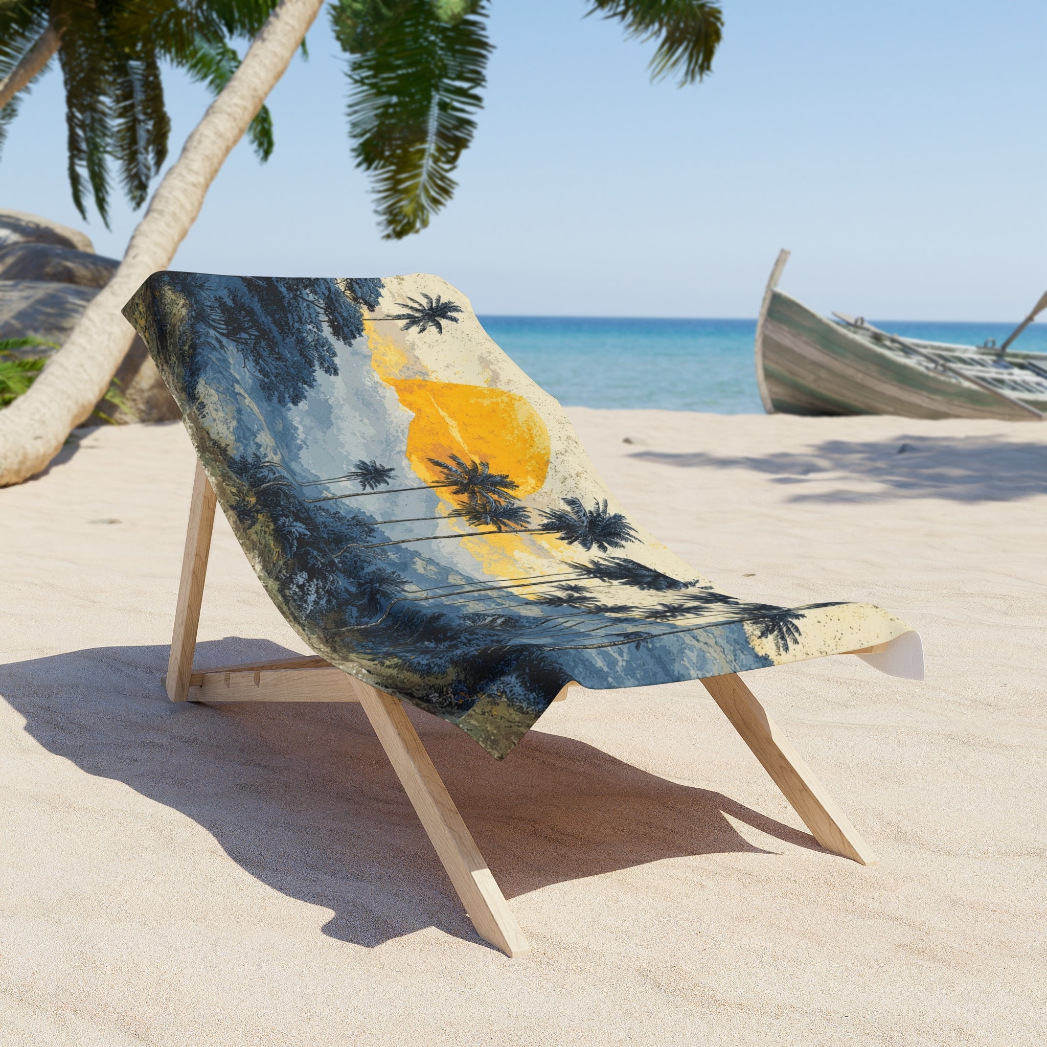 Tropical Sunrise Beach Towel — Palm Tree Sunset Coastal Throw