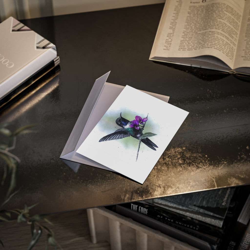Hummingbird & Orchid Holiday Card — One-Sided Nature Greeting Card