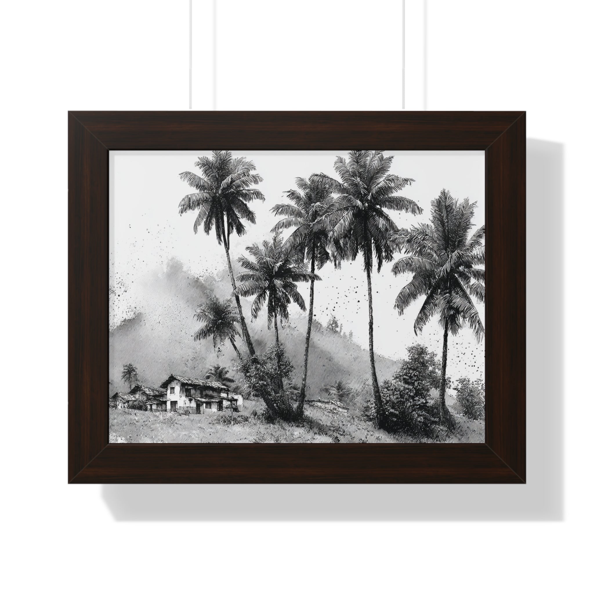 Framed Poster - Black & White Tropical Palm Landscape