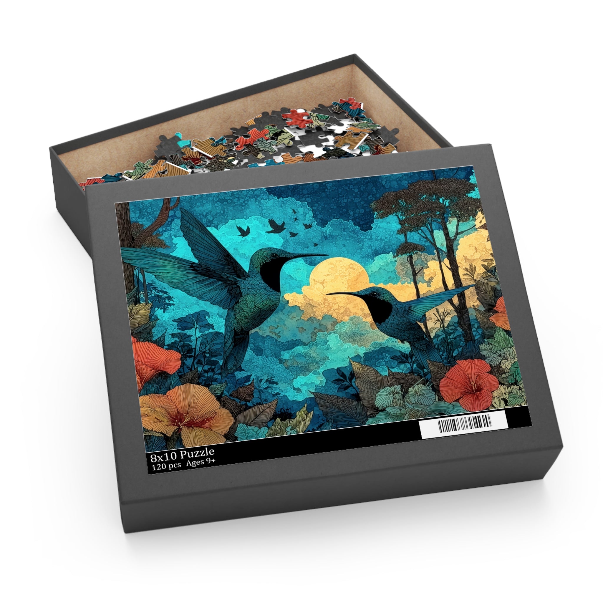Hummingbird Twilight Puzzle – Floral Moonlight 500/252/120-Piece Jigsaw