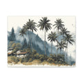 Tropical Palm Landscape Stretched Canvas – Serene Coastal Cottage Wall Art