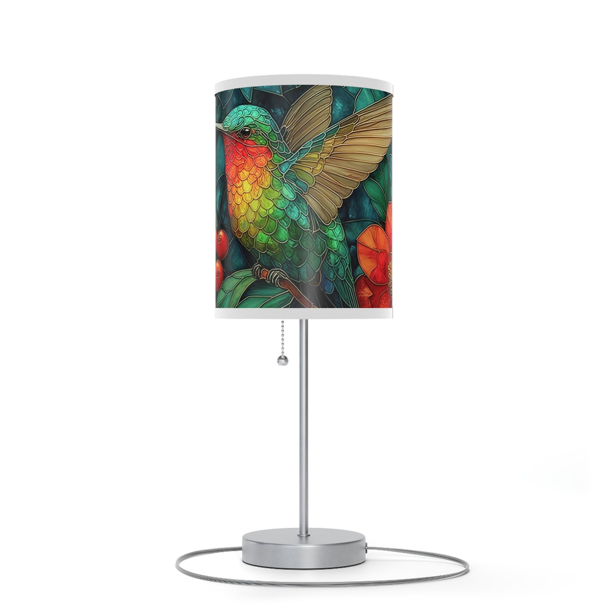 Floral Hummingbird Table Lamp — Tropical Botanical Shade (US/CA Plug)