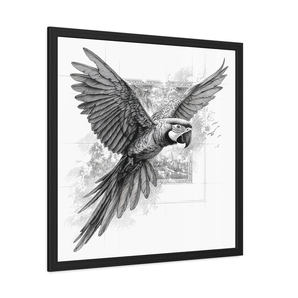 Framed Poster — Black & White Flying Macaw Art Print