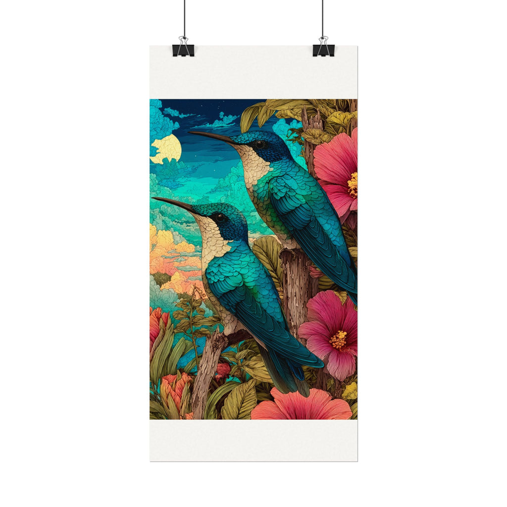 Hummingbird Watercolor Art Poster — Textured Matte Nature Print