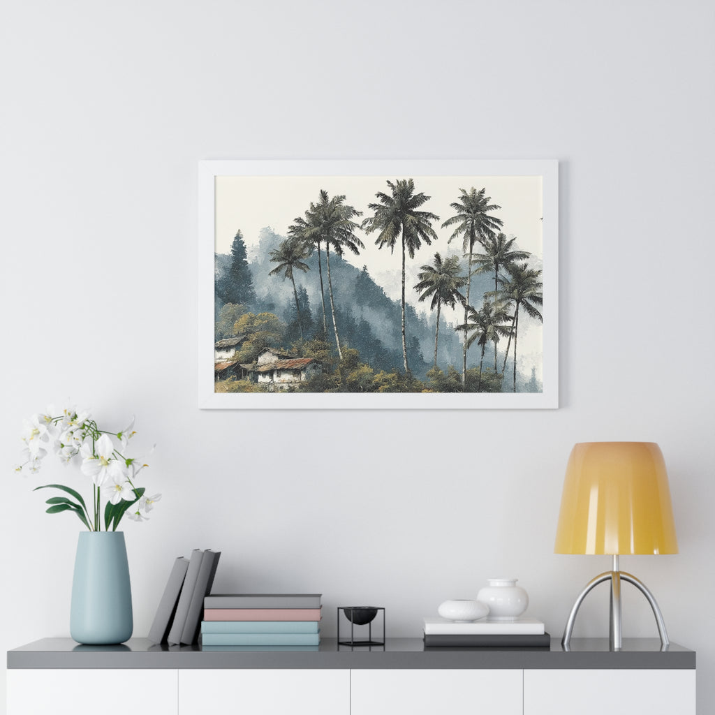 Tropical Palm Landscape Framed Print — Serene Coastal Palm Trees Wall Art